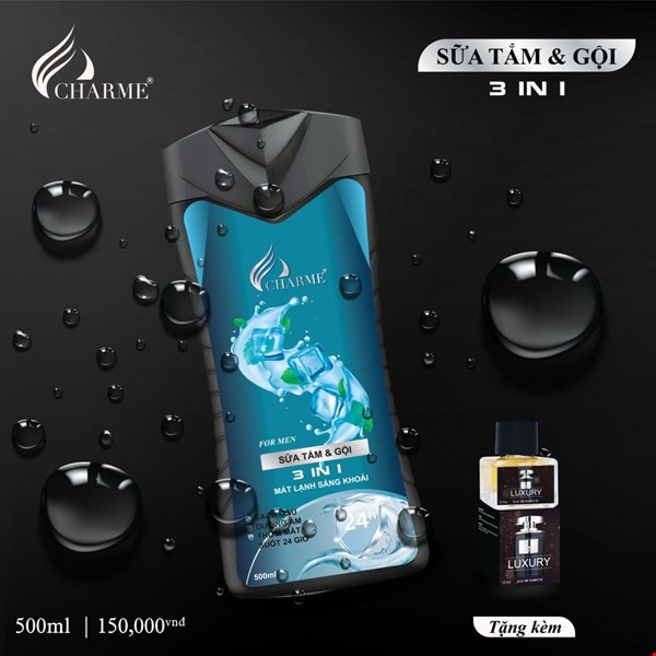 Sữa tắm và gội TOÀN THÂN 3in1 Charme For Men (Xanh)